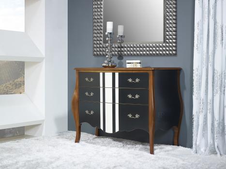 Commode 3 tiroirs Bérangère en Merisier de style Louis XV Laqué noir et ivoire