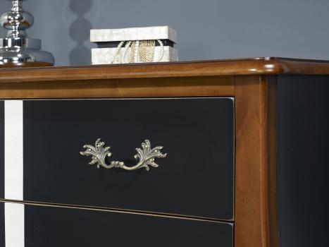 Commode 3 tiroirs Bérangère en Merisier de style Louis XV Laqué noir et ivoire