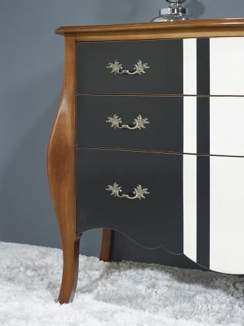 Commode 3 tiroirs Bérangère en Merisier de style Louis XV Laqué noir et ivoire