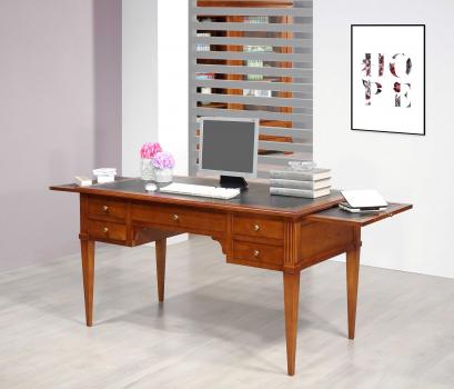  Bureau Ministre 5 tiroirs  Nicolas réalisé en Merisier Massif de style Directoire Surface d'écriture NOIR