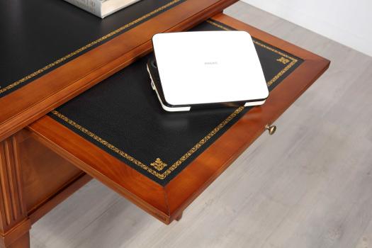  Bureau Ministre 5 tiroirs  Nicolas réalisé en Merisier Massif de style Directoire Surface d'écriture NOIR