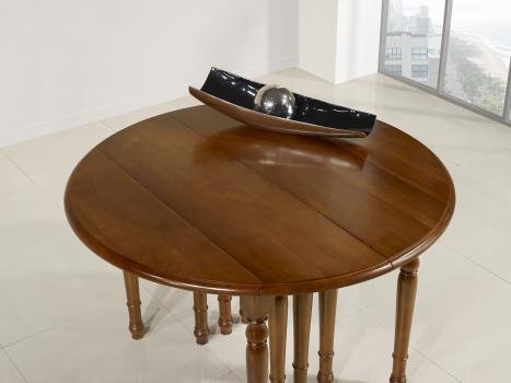 Table ronde à volets  DIAMETRE 120 réalisée en Merisier massif de style Louis Philippe 10 allonges de 40 cm