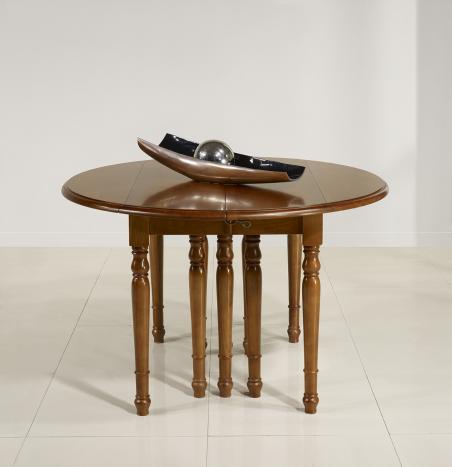 Table ronde à volets  DIAMETRE 120 réalisée en Merisier massif de style Louis Philippe 10 allonges de 40 cm