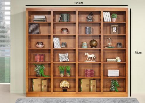 Bibliothèque Sylvia de ligne contemporaine réalisée en merisier massif 4 modules Longueur 220 cm 