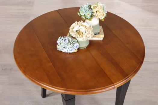 Table ronde à volets 4 pieds sabres réalisée en merisier massif de style Louis Philippe DIAMETRE 90 avec 2 allonge de 40x90