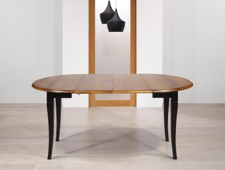 Table ronde à volets 4 pieds sabres réalisée en merisier massif de style Louis Philippe DIAMETRE 90 avec 2 allonge de 40x90