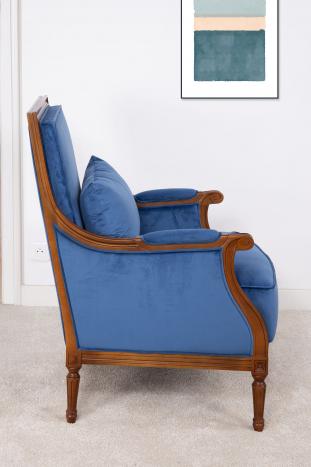 Fauteuil Laura de style Louis XVI réalisé en hêtre massif  Tissu Bleu