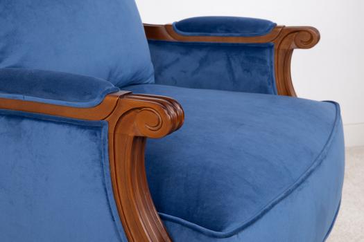 Fauteuil Laura de style Louis XVI réalisé en hêtre massif  Tissu Bleu