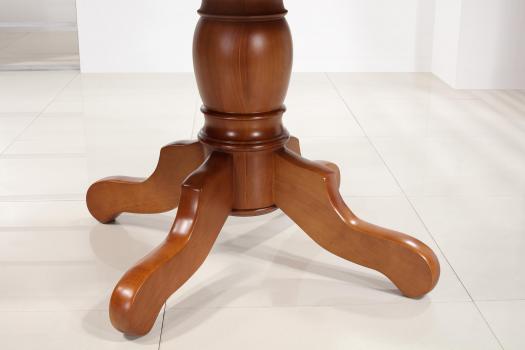 Table ronde pieds central Sabine réalisée en merisier massif de style Louis Philippe DIAMETRE 120 + 2 allonges de 40 cm