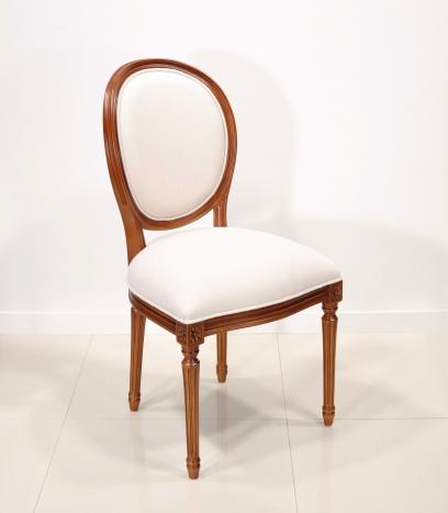 Chaise Emeline réalisée en Merisier Massif de style Louis XVI Tissu d'ameublement écru