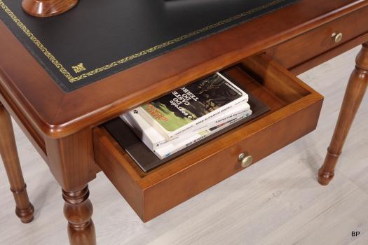 Table à écrire 2 tiroirs réalisée en Merisier de style Louis Philippe Surface d'écriture noir