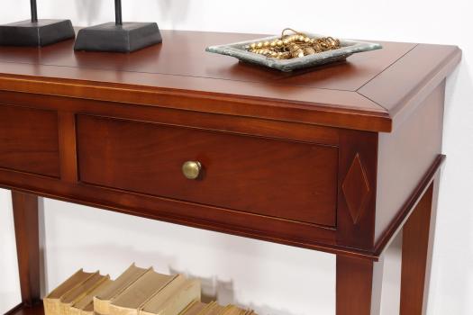 Console 2 tiroirs réalisée en Merisier de style Directoire dans une finition merisier doré plus soutenu