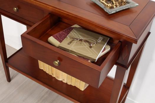 Console 2 tiroirs réalisée en Merisier de style Directoire dans une finition merisier doré plus soutenu
