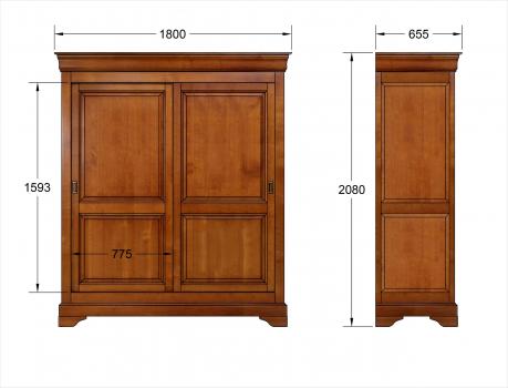 Armoire 2 portes Clara réalisée en Merisier Massif de style Louis Philippe Portes coulissantes 