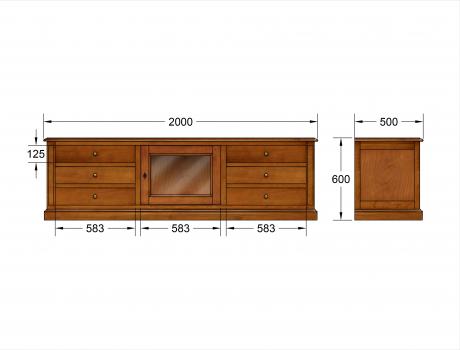 Meuble TV Damien réalisé en Merisier de style Directoire Longueur 2.00 mètres (voir croquis)