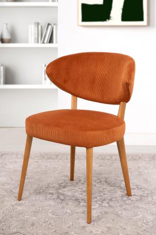 Chaise ou Fauteuil de table Agathe réalisé en Frêne Massif Tissu velours côtelé Butterfly 24