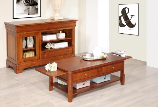 Table Basse Flore réalisée en merisier de style Louis Philippe Plateau marqueté