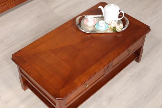 Table Basse Flore réalisée en merisier de style Louis Philippe Plateau marqueté