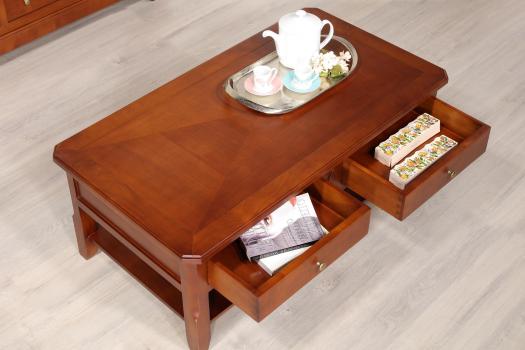 Table Basse Flore réalisée en merisier de style Louis Philippe Plateau marqueté