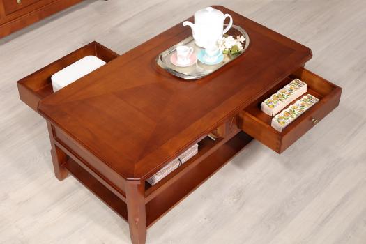 Table Basse Flore réalisée en merisier de style Louis Philippe Plateau marqueté