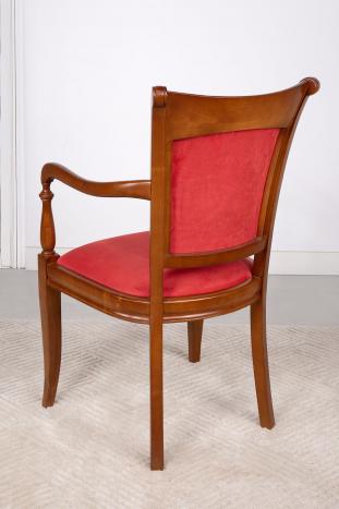 Fauteuil Pauline réalisé en Merisier Massif de style Louis Philippe Tissu suédine rouge SEULEMENT 1 DISPONIBLE