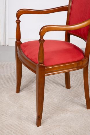 Fauteuil Pauline réalisé en Merisier Massif de style Louis Philippe Tissu suédine rouge SEULEMENT 1 DISPONIBLE