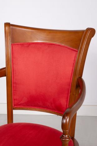 Fauteuil Pauline réalisé en Merisier Massif de style Louis Philippe Tissu suédine rouge SEULEMENT 1 DISPONIBLE