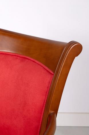 Fauteuil Pauline réalisé en Merisier Massif de style Louis Philippe Tissu suédine rouge SEULEMENT 1 DISPONIBLE