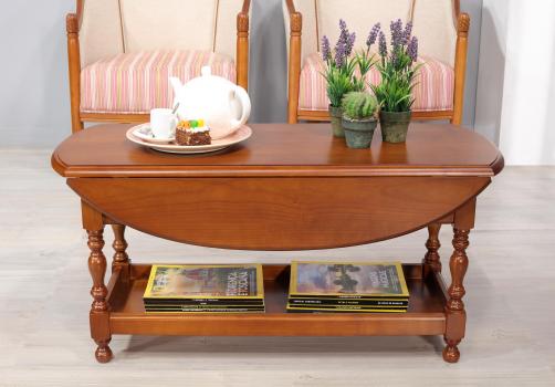 Table Basse Ovale à volets Zoé  réalisée en merisier massif de style Louis Philippe