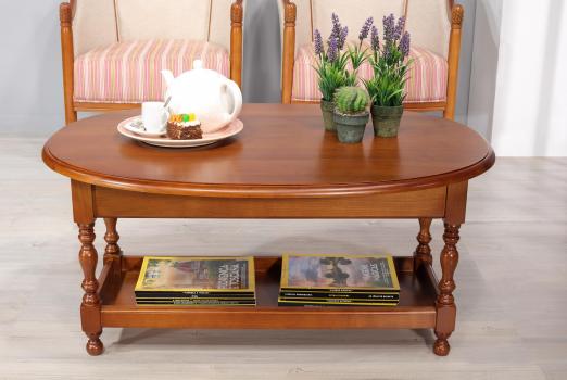 Table Basse Ovale à volets Zoé  réalisée en merisier massif de style Louis Philippe