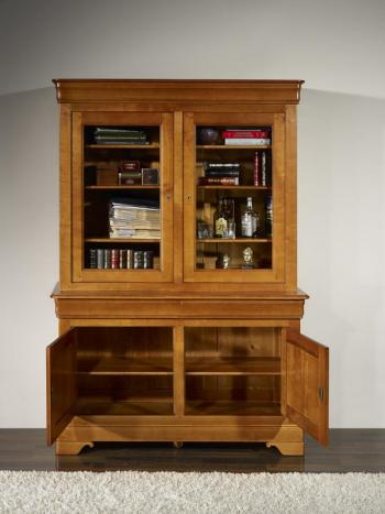 Bibliothèque 2 corps 2 portes Léa réalisée en Merisier Massif de style Louis Philippe