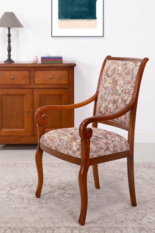 Fauteuil Crosse réalisé en merisier massif de style Louis Philippe Tissu d'ameublement FSM