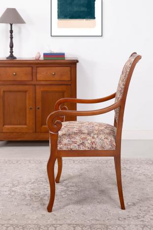 Fauteuil Crosse réalisé en merisier massif de style Louis Philippe Tissu d'ameublement FSM