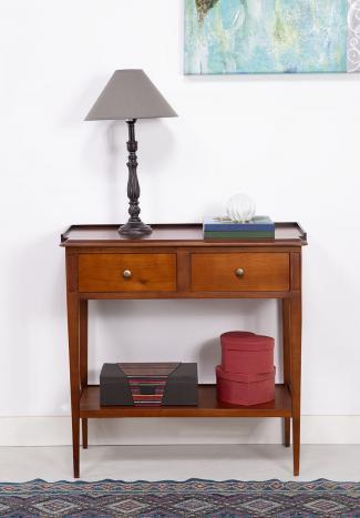 Console  ou table téléphone 2 tiroirs réalisée en Merisier de style Directoire dans une finition merisier doré  SEULEMENT 1 DISPONIBLE