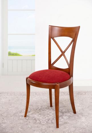 Chaise Armelle réalisée en Merisier Massif de style Louis Philippe  Tissu BRONX BORDEAUX