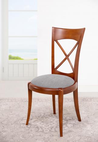 Chaise Armelle réalisée en Merisier Massif de style Louis Philippe  Tissu BRONX Ligth Grey