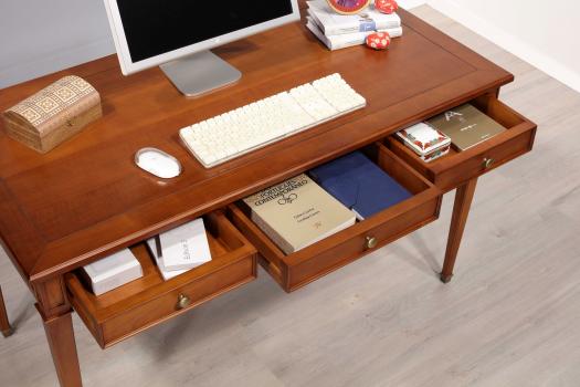 Table à écrire 3 tiroirs Iris réalisée en merisier de style Directoire