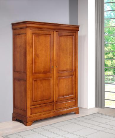 Armoire 2 portes 2 tiroirs Odile réalisée en Merisier Massif de style Louis Philippe SEULEMENT 1 DISPONIBLE