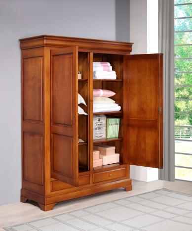 Armoire 2 portes 2 tiroirs Odile réalisée en Merisier Massif de style Louis Philippe SEULEMENT 1 DISPONIBLE