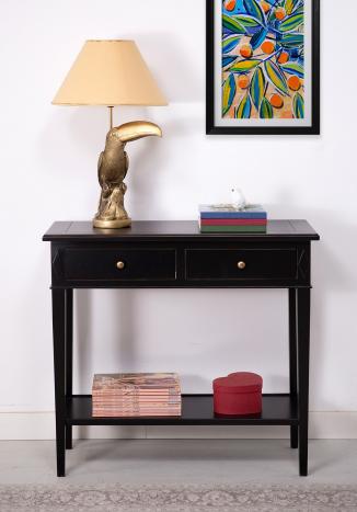 Console 2 tiroirs réalisée en Merisier de style Directoire Laqué Noir