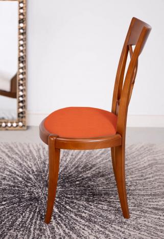 Chaise Armelle réalisée en Merisier Massif de style Louis Philippe  Tissu Bronx Orange