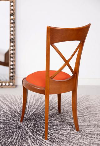Chaise Armelle réalisée en Merisier Massif de style Louis Philippe  Tissu Bronx Orange