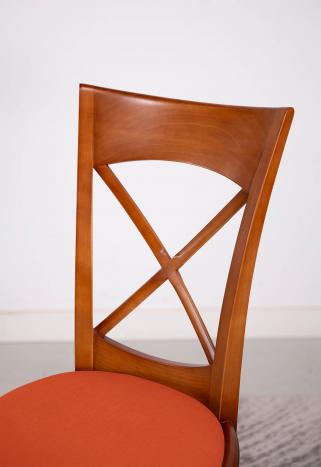 Chaise Armelle réalisée en Merisier Massif de style Louis Philippe  Tissu Bronx Orange