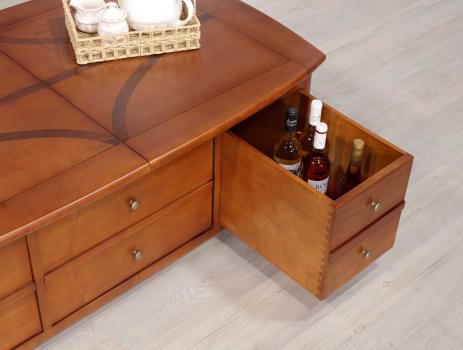 Table basse rectangulaire Laurence réalisée en Merisier avec 1 allonge incorporée de 40 cm 