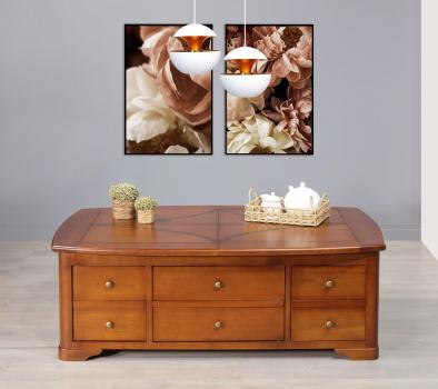 Table basse rectangulaire Laurence réalisée en Merisier avec 1 allonge incorporée de 40 cm 