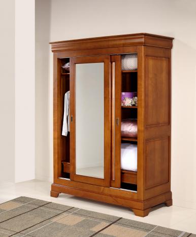 Armoire 2 portes Charlotte réalisée en Merisier Massif de style Louis Philippe PORTES COULISSANTES
