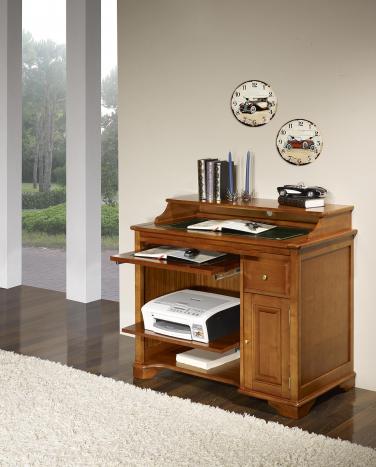 Petit Bureau informatique Elise réalisé en Merisier de style Louis Philippe Surface d'écriture Vert