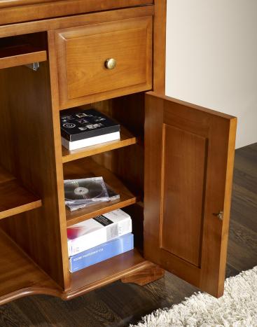 Petit Bureau informatique Elise réalisé en Merisier de style Louis Philippe Surface d'écriture Vert