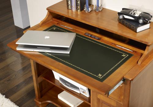 Petit Bureau informatique Elise réalisé en Merisier de style Louis Philippe Surface d'écriture Vert