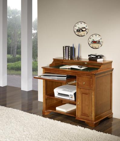 Petit Bureau informatique Elise réalisé en Merisier de style Louis Philippe Surface d'écriture Vert